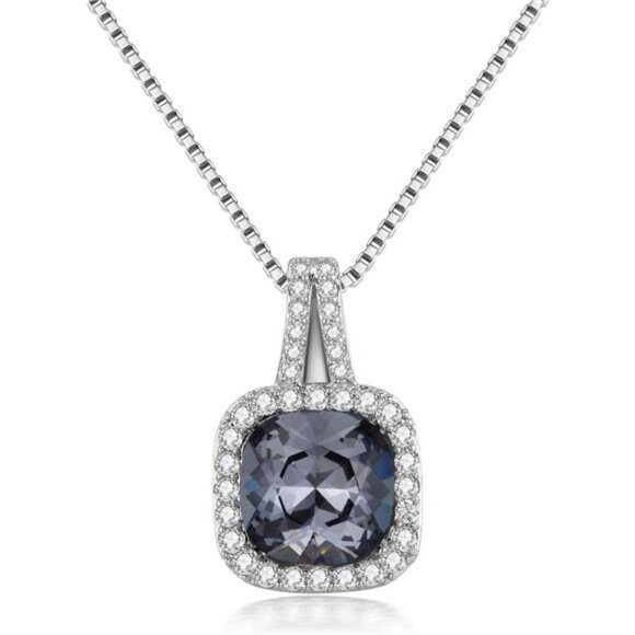 Jewelry - Platinum Plated Cubic Zirconia/Austrian Crystal Cushion Shape Halo Pendant